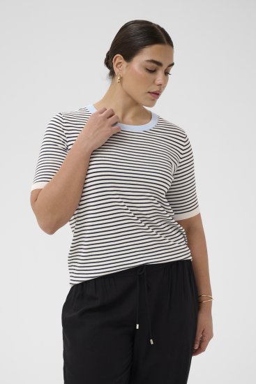 Kaffe Curve Lizzy Knit T-Shirt Chalk/Midnight Fine Stripe - Tricouri - 