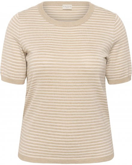 Kaffe Curve Lizzy Knit T-Shirt Feather Melange/Chalk Fine Stripe - Tricouri - 