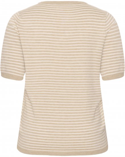 Kaffe Curve Lizzy Knit T-Shirt Feather Melange/Chalk Fine Stripe - Tricouri - 