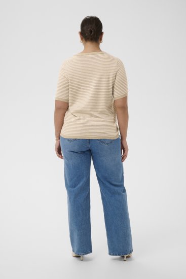 Kaffe Curve Lizzy Knit T-Shirt Feather Melange/Chalk Fine Stripe - Tricouri - 