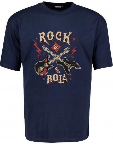 Adamo Rock and Roll Comfort Fit T-Shirt Navy - Tricouri cu imprimeu - Tricouri cu imprimeu mărimi mari