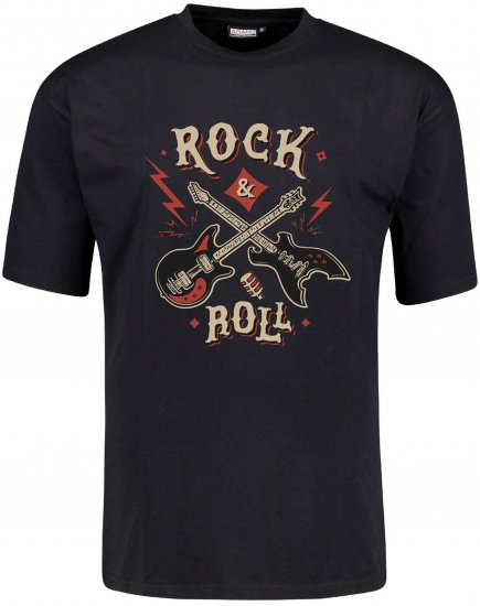 Adamo Rock and Roll Comfort Fit T-Shirt Black - Tricouri cu imprimeu - Tricouri cu imprimeu mărimi mari