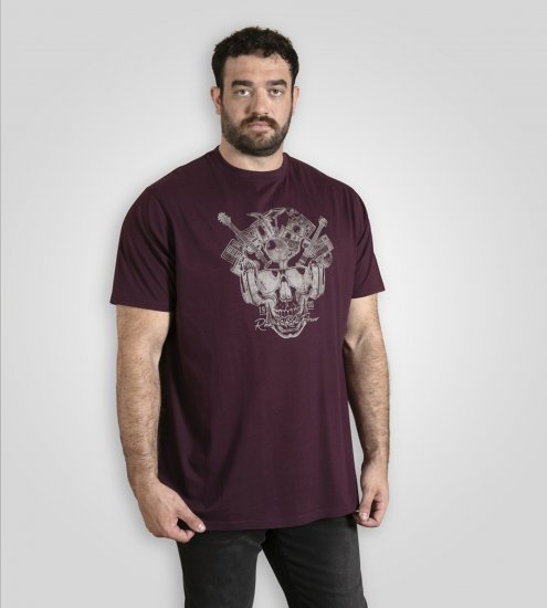 D555 Grimsby Rock n' Roll Skull Printed T-Shirt Burgundy - Tricouri cu imprimeu - Tricouri cu imprimeu mărimi mari