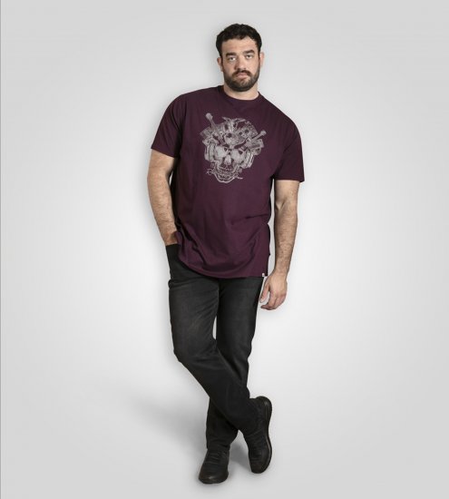 D555 Grimsby Rock n' Roll Skull Printed T-Shirt Burgundy - Tricouri cu imprimeu - Tricouri cu imprimeu mărimi mari