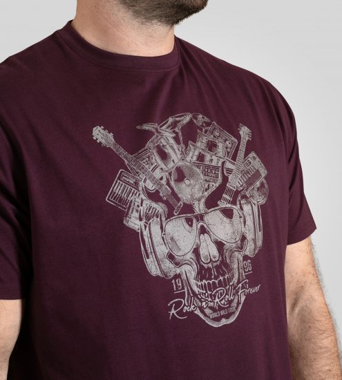 D555 Grimsby Rock n' Roll Skull Printed T-Shirt Burgundy - Tricouri cu imprimeu - Tricouri cu imprimeu mărimi mari