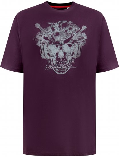 D555 Grimsby Rock n' Roll Skull Printed T-Shirt Burgundy - Tricouri cu imprimeu - Tricouri cu imprimeu mărimi mari