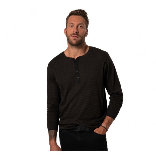 JP1880 T-Shirt Henley Long Sleeve Striped Brown TALL - ÎMBRĂCĂMINTE BĂRBAȚI MT-6XLT - Tall dimensiuni bărbați