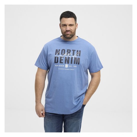 North Latitude Denim Printed Logo T-Shirt Dusty Blue - Tricouri - Tricouri Bărbați Mărimi Mari
