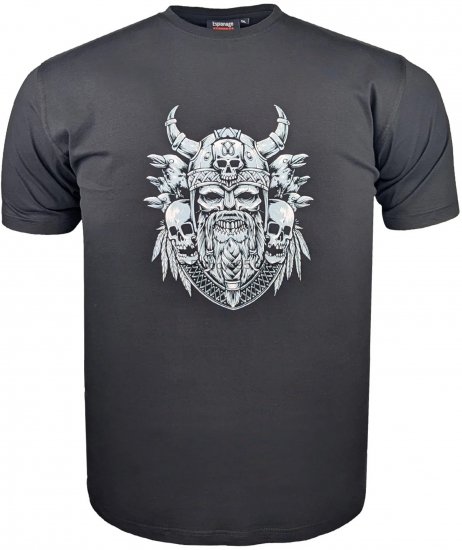 Espionage T441 Viking Skull Print T-Shirt Black - Tricouri cu imprimeu - Tricouri cu imprimeu mărimi mari
