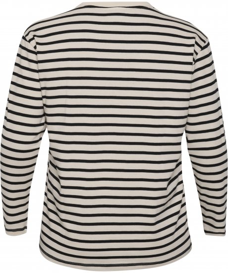 Kaffe Curve Winni Mânecă lungă Tricou Alb antic/Negru dungă - Tricouri - 