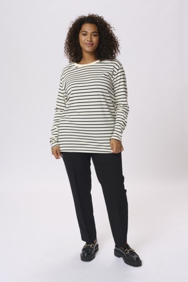 Kaffe Curve Winni Mânecă lungă Tricou Alb antic/Negru dungă - Tricouri - 
