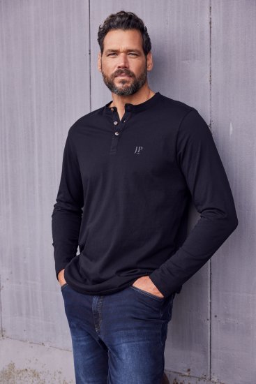 JP1880 Henley T-Shirt Long Sleeve Black TALL - ÎMBRĂCĂMINTE BĂRBAȚI MT-6XLT - Tall dimensiuni bărbați