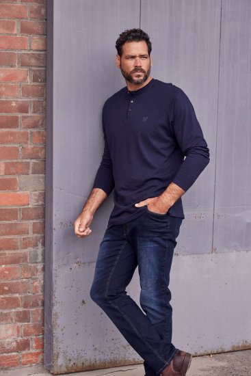 JP1880 Henley T-Shirt Long Sleeve Dark Navy TALL - ÎMBRĂCĂMINTE BĂRBAȚI MT-6XLT - Tall dimensiuni bărbați