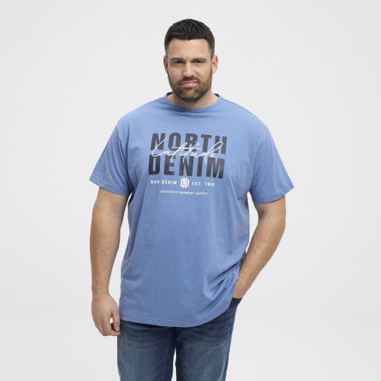 North Latitude Denim Printed Logo T-Shirt Dusty Blue TALL - TALL T-shirts - Tricouri pentru Bărbați Înalți