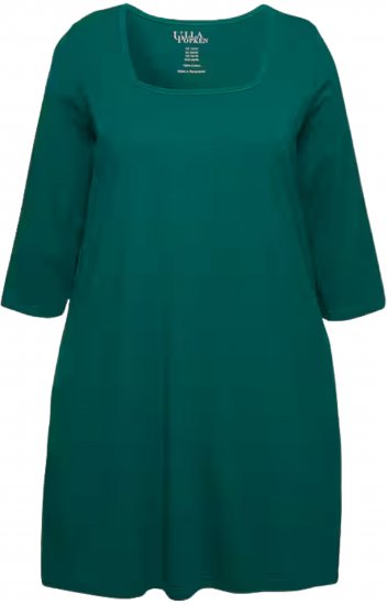 Ulla Popken Square Neckline Knit Swing A-line Pocket Tunic Emerald - Tricouri - 