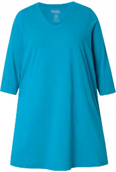 Ulla Popken V-Neck Swing A-line Hem Cotton Knit Tunic Cerulean - Tricouri -