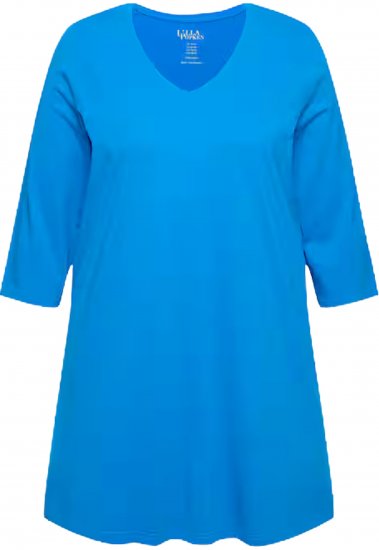 Ulla Popken V-Neck Swing A-line Hem Cotton Knit Tunic Azure - Tricouri -