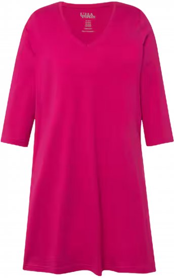 Ulla Popken V-Neck Swing A-line Hem Cotton Knit Tunic Fuchsia Pink - Tricouri - 