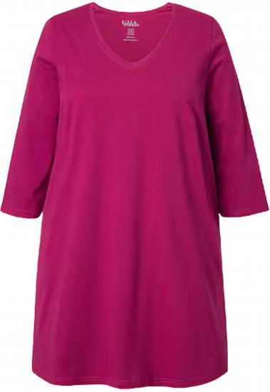 Ulla Popken V-Neck Swing A-line Hem Cotton Knit Tunic Magnolia Red - Tricouri - 