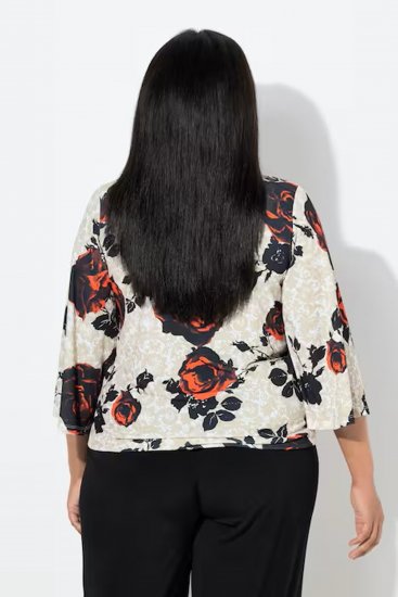 Ulla Popken Rose Print Faux Wrap Top Off-White - Tricouri - 