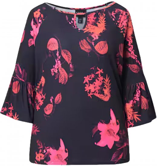 Ulla Popken Botanical Print Cold Shoulder Top Black - Tricouri - 