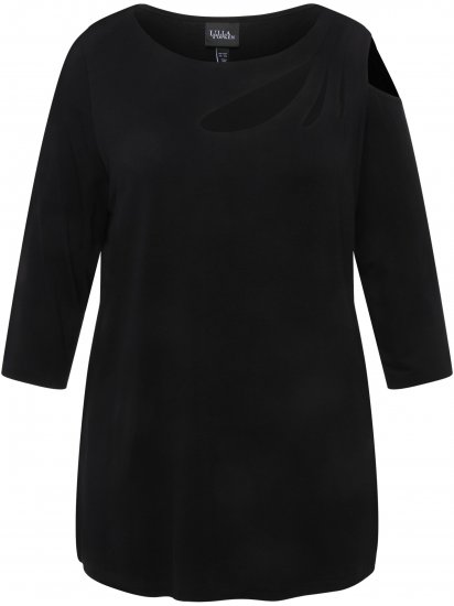 Ulla Popken Asymmetric Petal Cutouts A-line Fit Stretch Knit Top Black - Tricouri - 