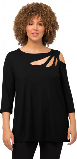 Ulla Popken Asymmetric Petal Cutouts A-line Fit Stretch Knit Top Black - Tricouri - 