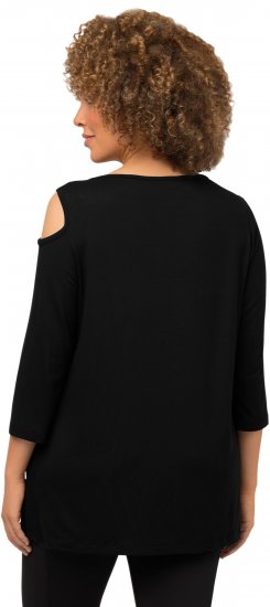 Ulla Popken Asymmetric Petal Cutouts A-line Fit Stretch Knit Top Black - Tricouri - 