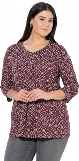 Ulla Popken 3/4 Sleeve Geometric Graphic Tee Plum - Tricouri - 