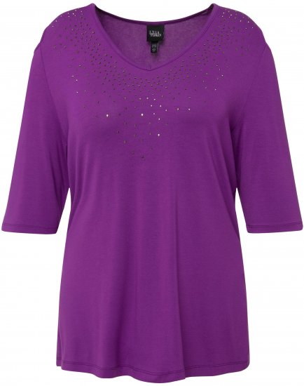 Ulla Popken Rhinestone Detail 3/4 Sleeve Tee Blackberry - Tricouri imprimate pentru femei - 