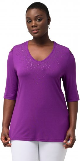 Ulla Popken Rhinestone Detail 3/4 Sleeve Tee Blackberry - Tricouri imprimate pentru femei - 