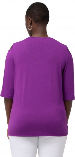 Ulla Popken Rhinestone Detail 3/4 Sleeve Tee Blackberry - Tricouri imprimate pentru femei - 