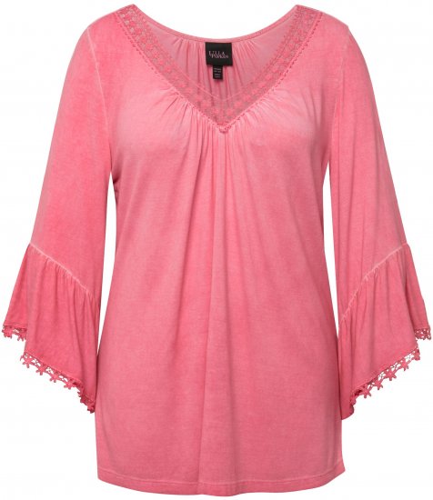 Ulla Popken Trumpet Sleeve Cold Dyed Tee Dark Pink - Tricouri imprimate pentru femei - 