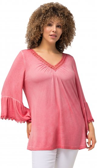 Ulla Popken Trumpet Sleeve Cold Dyed Tee Dark Pink - Tricouri imprimate pentru femei - 
