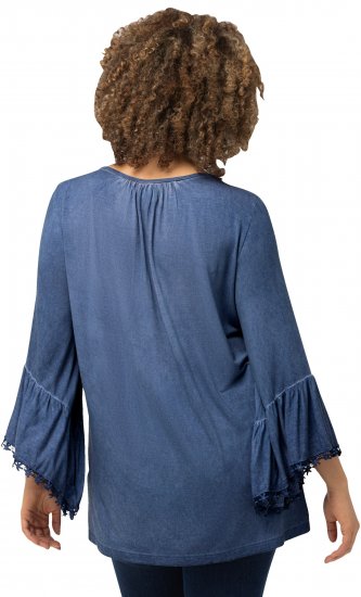 Ulla Popken Trumpet Sleeve Cold Dyed Tee Dove Blue - Tricouri imprimate pentru femei - 