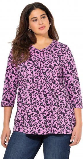 Ulla Popken Floral 3/4 Sleeve V-Neck A-Line Tee Amethyst - Tricouri - 