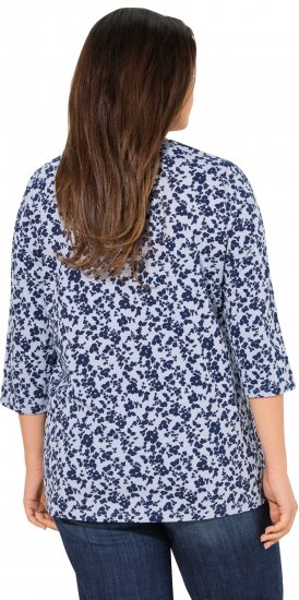 Ulla Popken Floral 3/4 Sleeve V-Neck A-Line Tee Blue - Tricouri - 