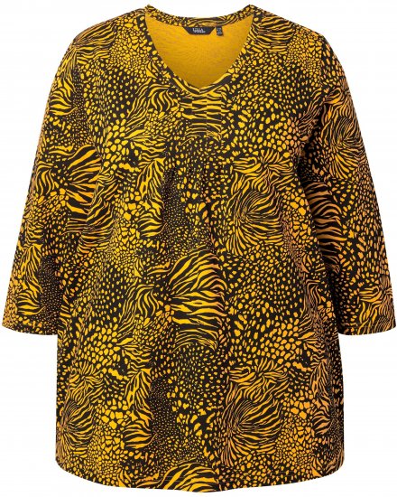 Ulla Popken Animal Print 3/4 Sleeve V-Neck Tee Neon Orange - Tricouri - 