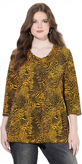 Ulla Popken Animal Print 3/4 Sleeve V-Neck Tee Neon Orange - Tricouri - 