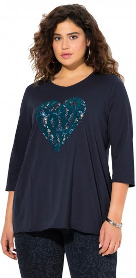Ulla Popken Peace Love Life 3/4 Sleeve Graphic Tee Navy - Tricouri - 