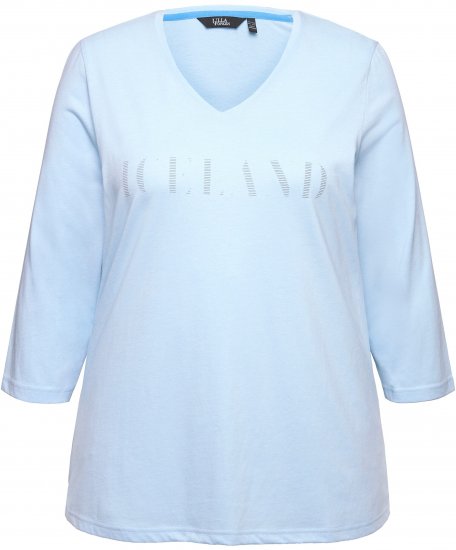 Ulla Popken Country Lettered 3/4 Sleeve Tee Soft Light Blue - Tricouri imprimate pentru femei - 