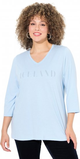 Ulla Popken Country Lettered 3/4 Sleeve Tee Soft Light Blue - Tricouri imprimate pentru femei - 