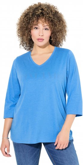 Ulla Popken Country Lettered 3/4 Sleeve Tee Teal Blue - Tricouri imprimate pentru femei - 