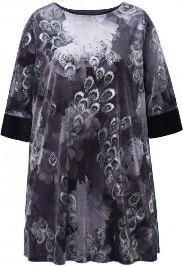 Ulla Popken Velvet Peacock Feather 3/4 Sleeve Tunic Blouse Black - Tricouri - 
