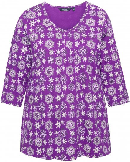 Ulla Popken Snowflake Print 3/4 Sleeve A-Line Tee Dark Purple - Tricouri imprimate pentru femei - 
