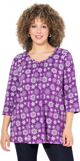Ulla Popken Snowflake Print 3/4 Sleeve A-Line Tee Dark Purple - Tricouri imprimate pentru femei - 