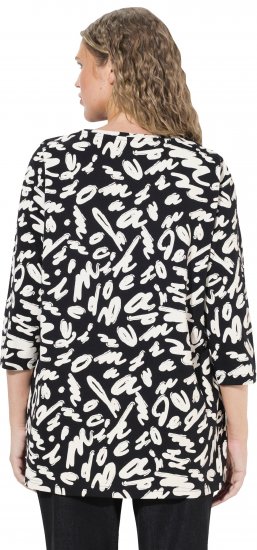 Ulla Popken Scribble Print Square Neck 3/4 Sleeve Tee Black - Tricouri imprimate pentru femei - 