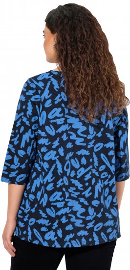 Ulla Popken Scribble Print Square Neck 3/4 Sleeve Tee Navy - Tricouri imprimate pentru femei - 