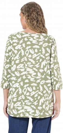 Ulla Popken Scribble Print Square Neck 3/4 Sleeve Tee Sage Green - Tricouri imprimate pentru femei - 