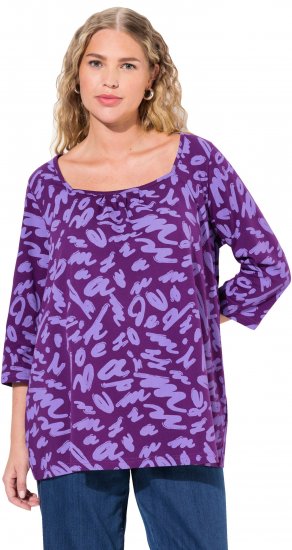Ulla Popken Scribble Print Square Neck 3/4 Sleeve Tee Violet - Tricouri imprimate pentru femei - 